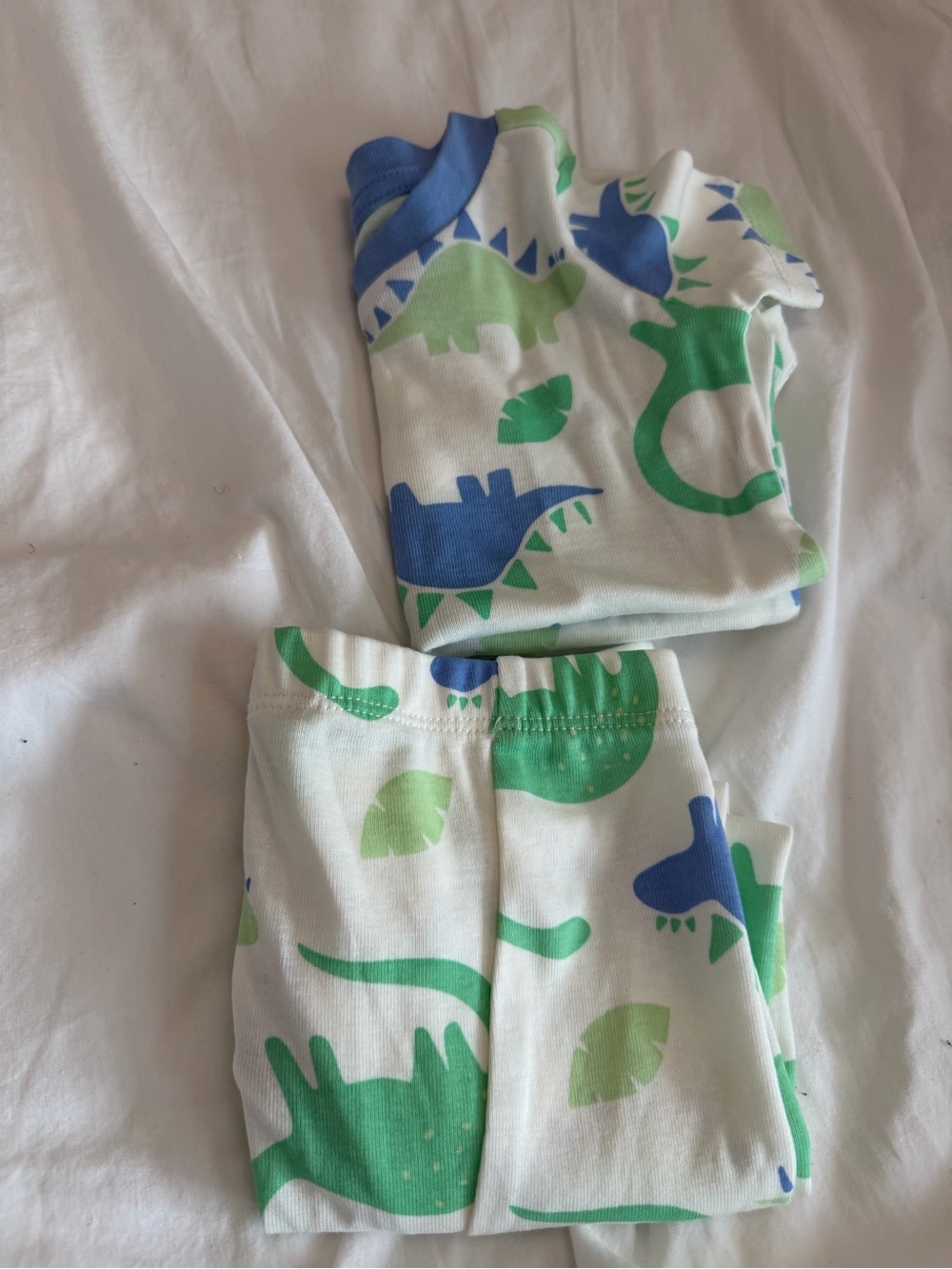 Primark White Pajama Set with Green & Blue Dinosaurs